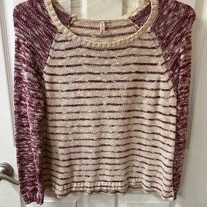 Red Camel Cream and Burgundy Striped Scoop Neck Sweater